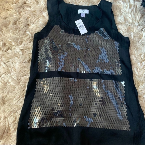 𝅺NWT Ann Taylor Loft black sequin tank XS - Picture 1 of 6